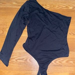 Plain black off the shoulder bodysuit